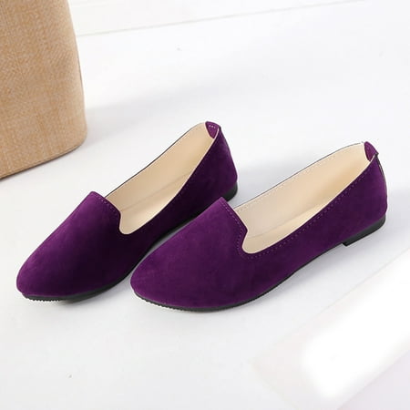 

iLUGU Women Girls Solid Big Size Slip On Flat Shallow Comfort Casual Single Shoes