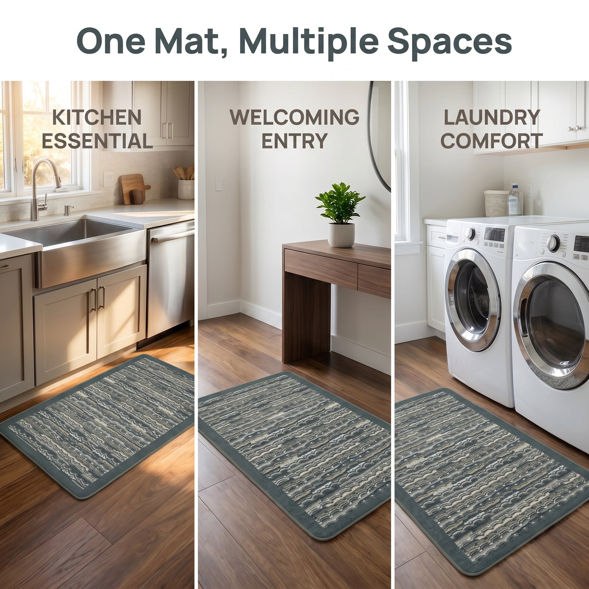 Kitchen Rugs Non-Slip Rubber Backing Mats for Floor Oil Absorbent Runner Grey 28" x 18"