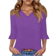 thumbnail image 3 of Jsaierl 3/4 Length Sleeve Womens Tops Casual V Neck Shirts Fashion Solid Petite Blouses Classic Elegant T-shirts Top S-2XL, 3 of 9