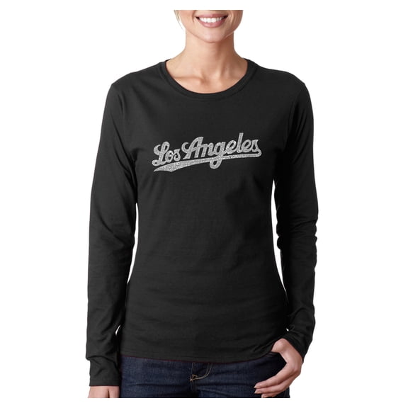 LA Pop Art Women's Word Art Long Sleeve T-Shirt - LOS ANGELES NEIGHBORHOODS