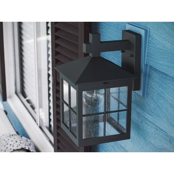 Kenroy Home Greene 12'' Outdoor 1-Light Wall Sconce Light Fixture with Clear Glass Rectangle Shade for Front Door, Patio, or Porch, Black