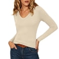 thumbnail image 6 of Utoimkio Women's V Neck Long Sleeve Undershirts Slim Fitted Stretchy Casual Basic Tee for Daily Wear Size XS-XL, 6 of 9