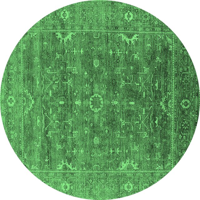 Ahgly Company Indoor Round Oriental Emerald Green Industrial Area Rugs, 3' Round