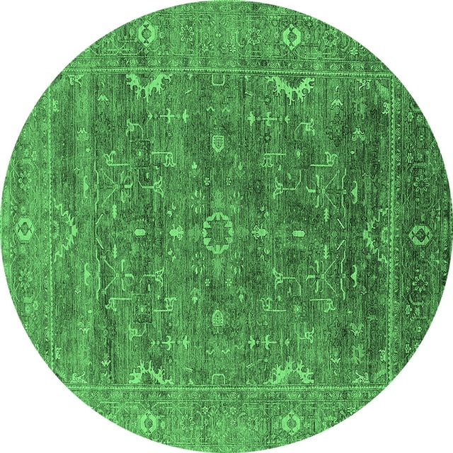 Ahgly Company Indoor Round Oriental Emerald Green Industrial Area Rugs, 3' Round