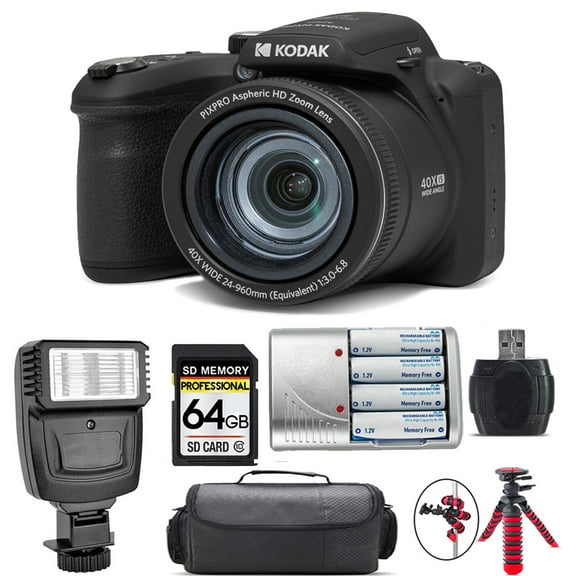 Kodak PIXPRO AZ405 Digital Camera (Black)   Extra Battery   Flash - 64GB Kit (International Version)