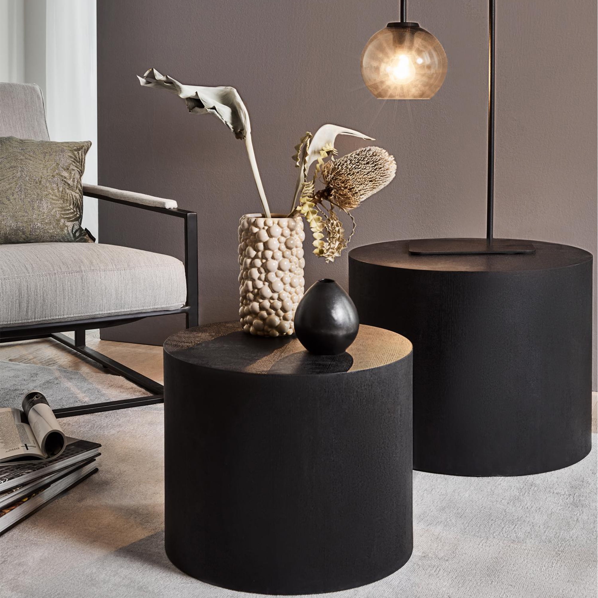 Williamspace Coffee Table Set of 2, Square/Round Wood Modern Rustic