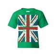thumbnail image 1 of Tee Hunt Union Jack Youth T-Shirt United Kingdom Distressed British Flag Kids Tee, Green, Large, 1 of 5
