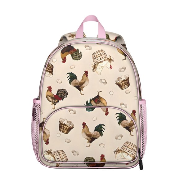 Sac à Dos Étudiant Poule et Œuf Vintage – Design Ferme avec Motif Poussin Mignon, Style Rustique et Accents Floraux Aquarelle