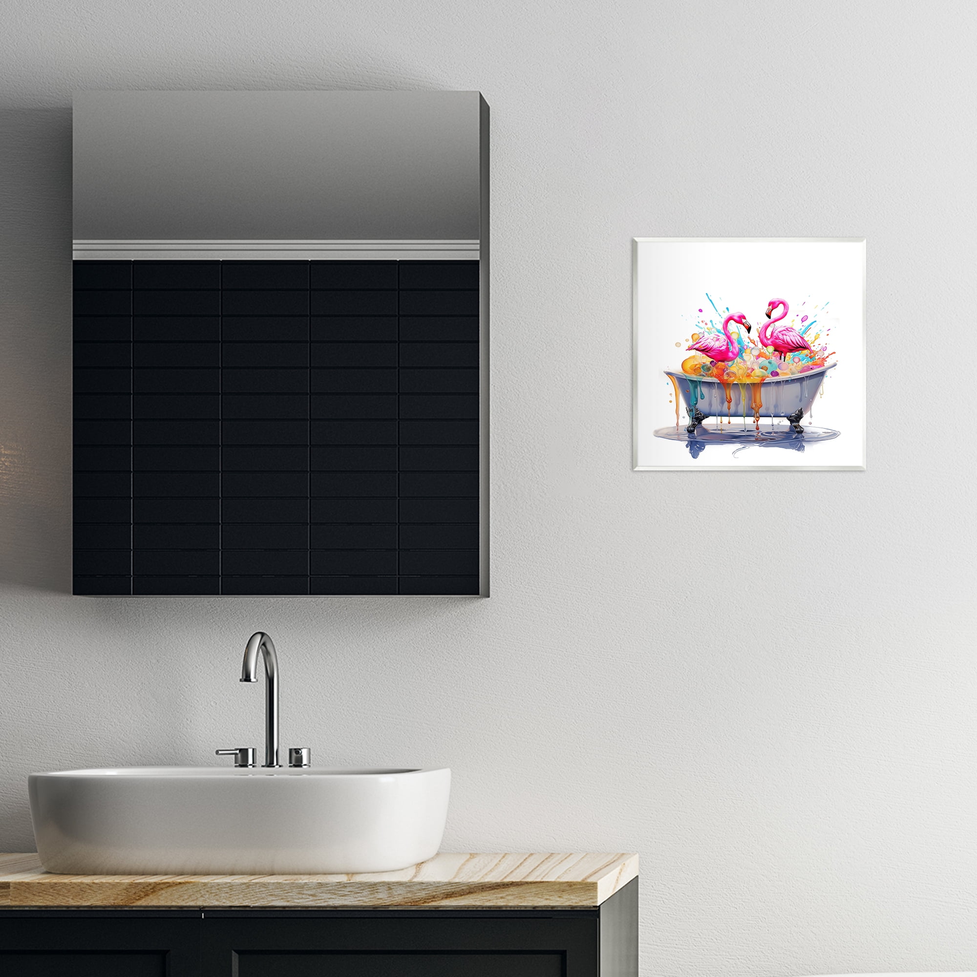 Stupell Industries Flamingo Bubble Bath Typography Painting Unframed Art Print Wall Art, 12 x 12