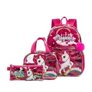 lvyH Clear Backpack for Girls Boys,3pcs See Through Transparent Backpacks Set Cartoon Heavy Duty Daypack with Lunch Bag Pen Case,Pink Unicorn