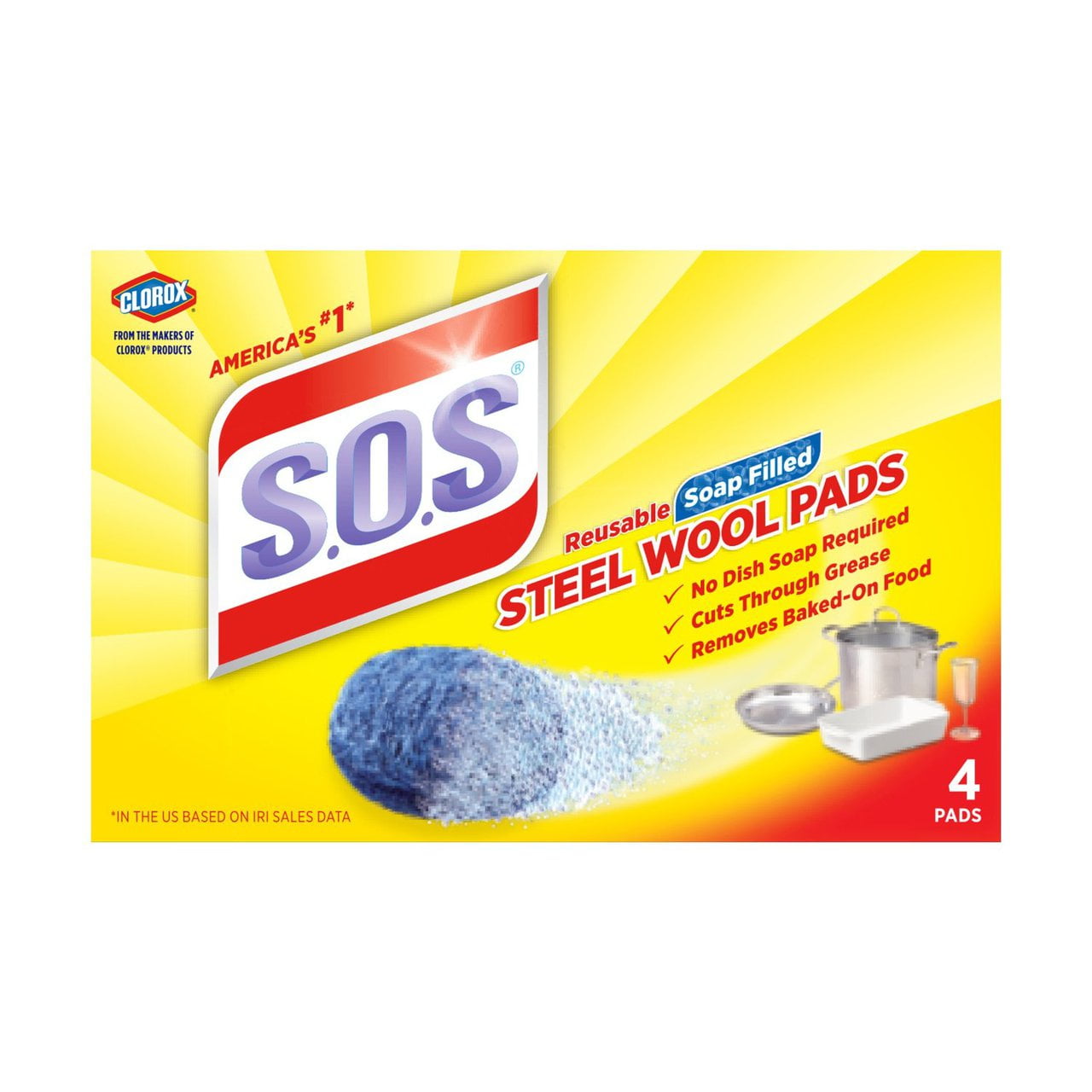 24 PACKS S.O.S. Steel Wool Soap Pads, 4 Count