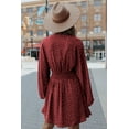 thumbnail image 3 of Robe Courte Imprimée Rouge pour Femme à Col en V, Manches Ballon, Taille Smockée, 3 of 11