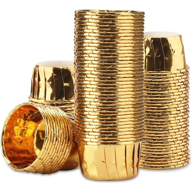 Gold Cupcake Liners, 100pcs 3.5 oz Disposable Aluminum ramekins, Foil Cupcake Baking Cups, Aluminum Foil Muffin Liners, Aluminum Cups, Cupcake Ramekin Holder Cups, Ramekins for Baking
