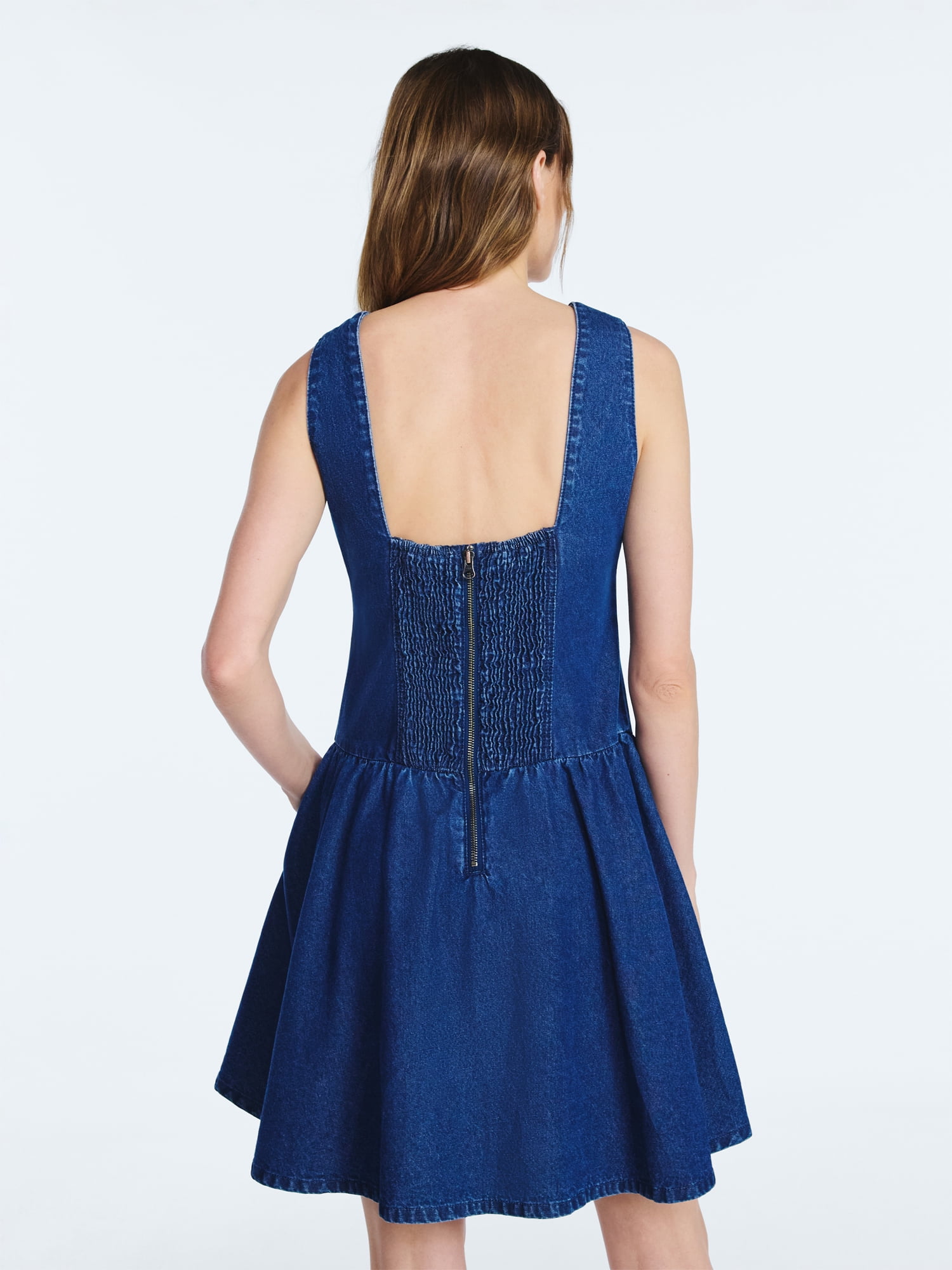 Scoop Women's and Women's Plus Boat Neck Cotton Mini Dress with Drop Waist, Sizes XS-4X