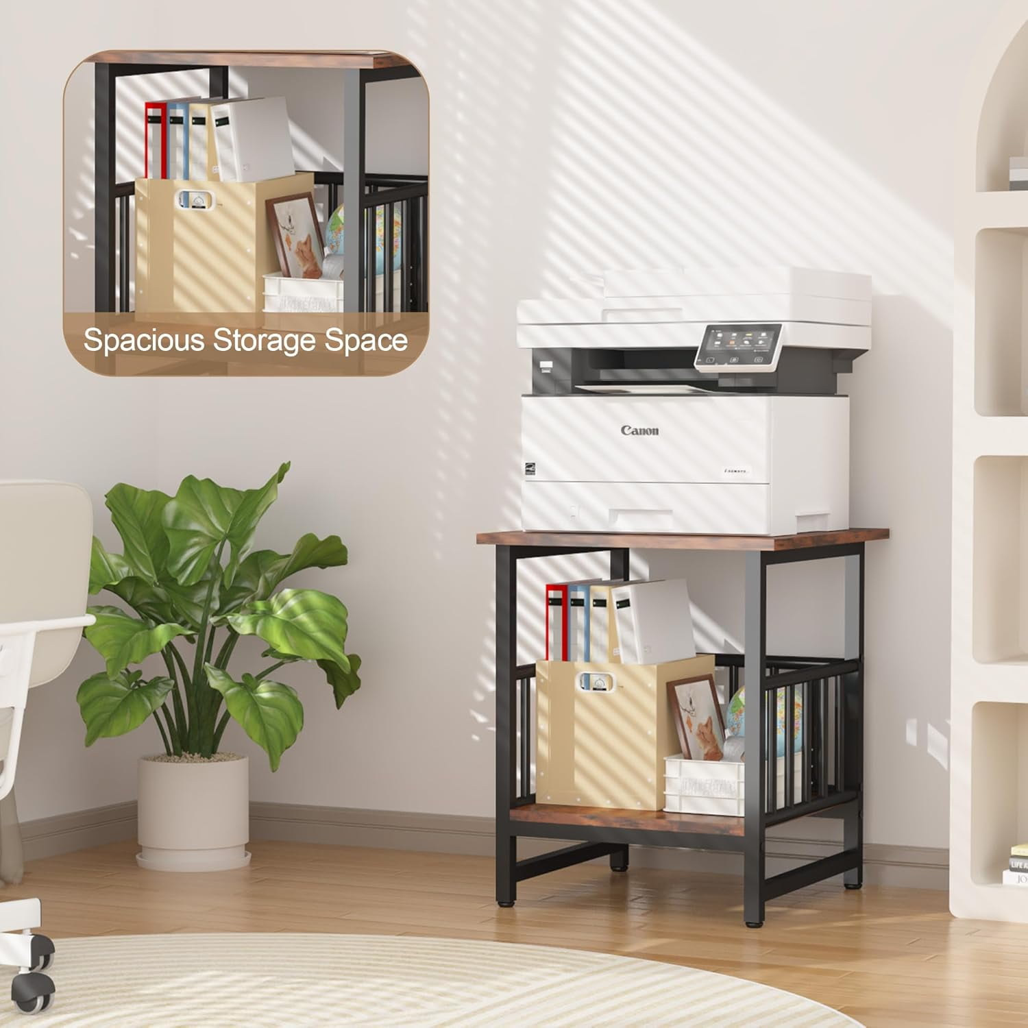End Table, Industrial Side Table with 2-Tire Storage Shelf, 180LBS Mini Fridge Stand with Adjustable Feet, 18"x18" Wood Night Stand Small Bedside Table with Sturdy Metal Frame for Living Room Bedroom