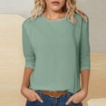 thumbnail image 2 of DHFJKG 3/4 Sleeve T Shirt Women Casual Crewneck Solid Color Spring Summer Top Soft Comfort Stretch Fit Daily Wear Basic Tee, 2 of 5