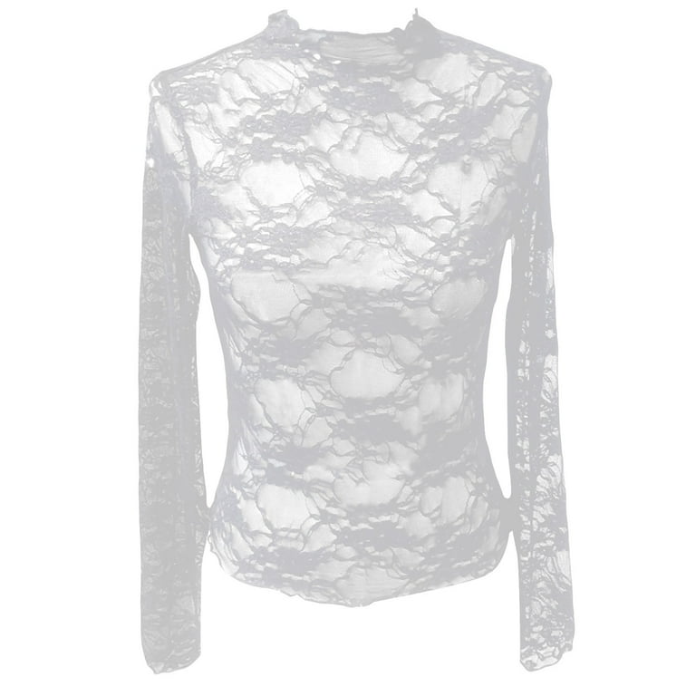 TODOZO Hot Sale!! Women's Mesh Top Long Sleeve Mock Neck Sheer