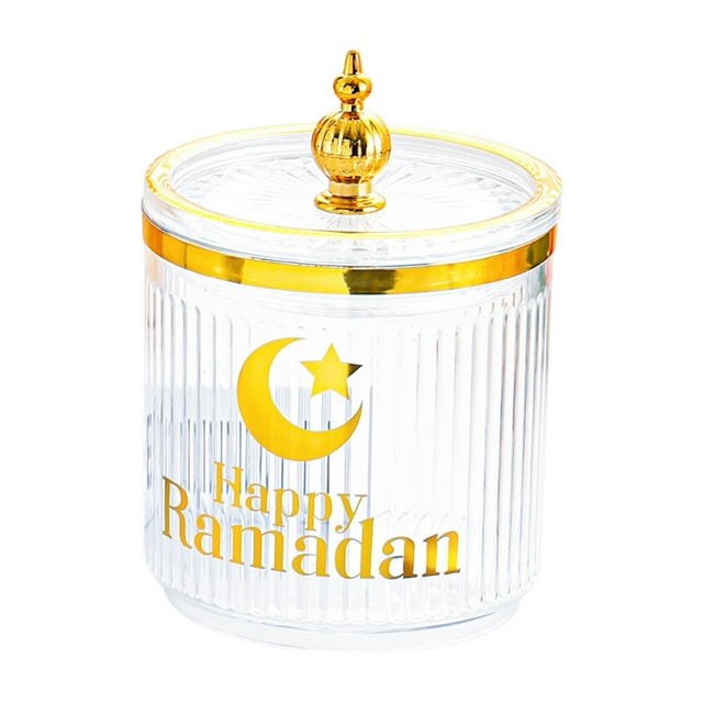 Tarro de dulces de Ramadán, caja contenedora para aperitivos Eid Mubarak, caja de baratija, bote de comida reutilizable, organizador de encimera, tarro para servir dulces Torre clara