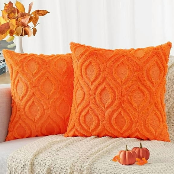 Wanhoo Decorative Throw Pillow Covers 16x16 Set of 2, Soft Plush Faux Wool Couch Pillow Covers for Home, Orange