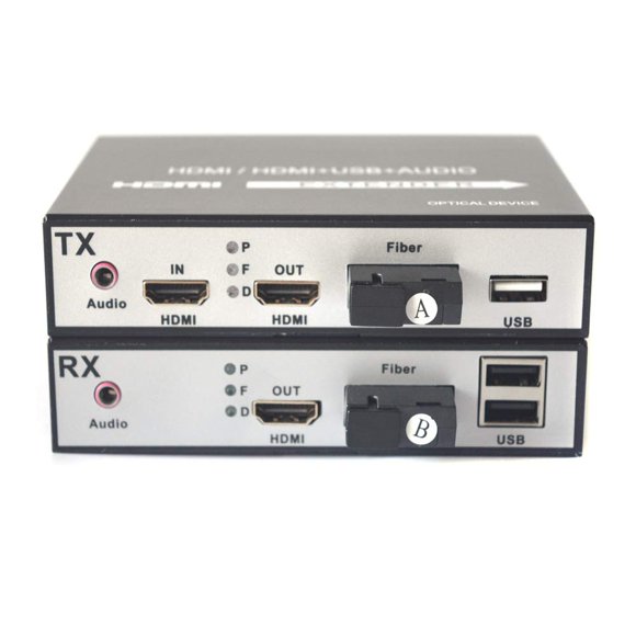 Primeda-telecom HDMI Extender, HDMI Over Fiber Optic Extender SC with KVM and Loop Out and 3.5mm Audio, Single-mode up 20Km Multimode up 500M, A Pair
