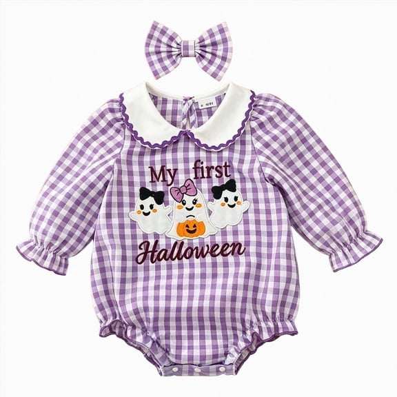 felwors Hallowween Smocked Baby Girl Clothes Bubble Romper Long Sleeve Pumpkin Vintage Doll Bodysuit Jumpsuit Fall Outfit