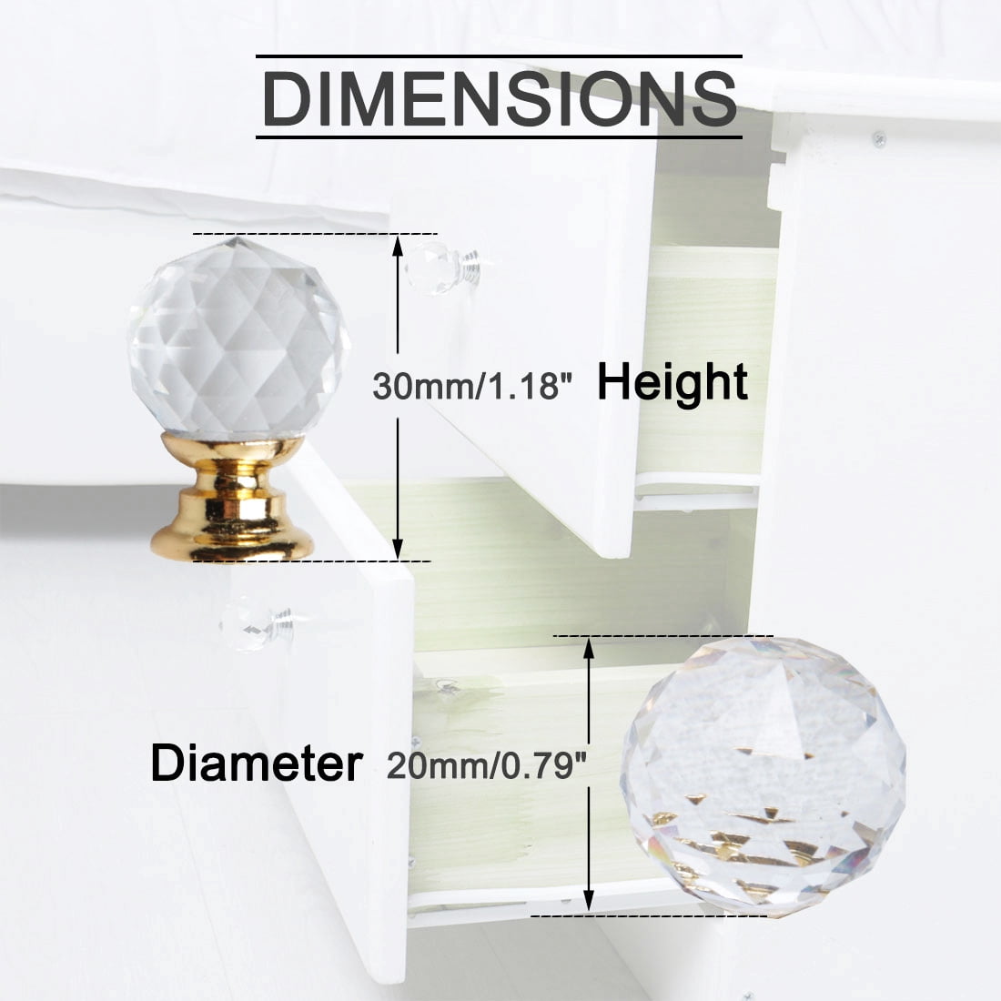 Unique Bargains 0.79" Crystal Knobs Aluminum Alloy Handle 4 Pcs Gold