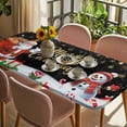 thumbnail image 3 of Black Christmas Table Cloths for 6 Foot Rectangle Tables, Santa Snowman Xmas Gifts Snowflake Winter Patio Waterproof Elastic Fitted Tablecloths, Washable Rectangular Table Cover for Camping, 3 of 8