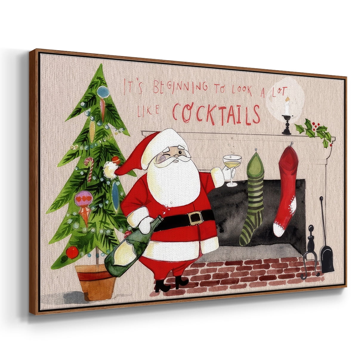 Get Blitzened Collection A - Framed Gallery Wrapped Holiday Canvas - 27 x 41 - Rosewood Frame
