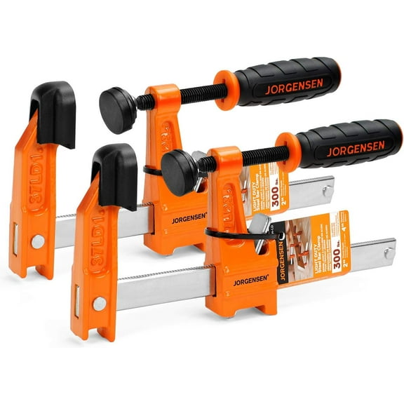 Jorgensen 6” Bar Clamp Set, 2-Pack Steel F Clamp Light Duty, 300 lbs Load Limited, for Woodworking, Metalworking, DIY
