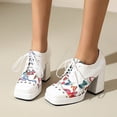 thumbnail image 5 of White Ladies Color Block Platform High Heels Pu Waterproof Thick Heel Floral Super High Front Lace Up Square Toe, 5 of 6