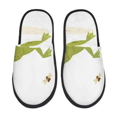

Fuzoiu Hunting Frog Print Unisex Furry Slippers Plush Indoor Shoes Trendy House Slippers Anti-Skid EVA Sole House Shoes for Home Office and Travel -Medium