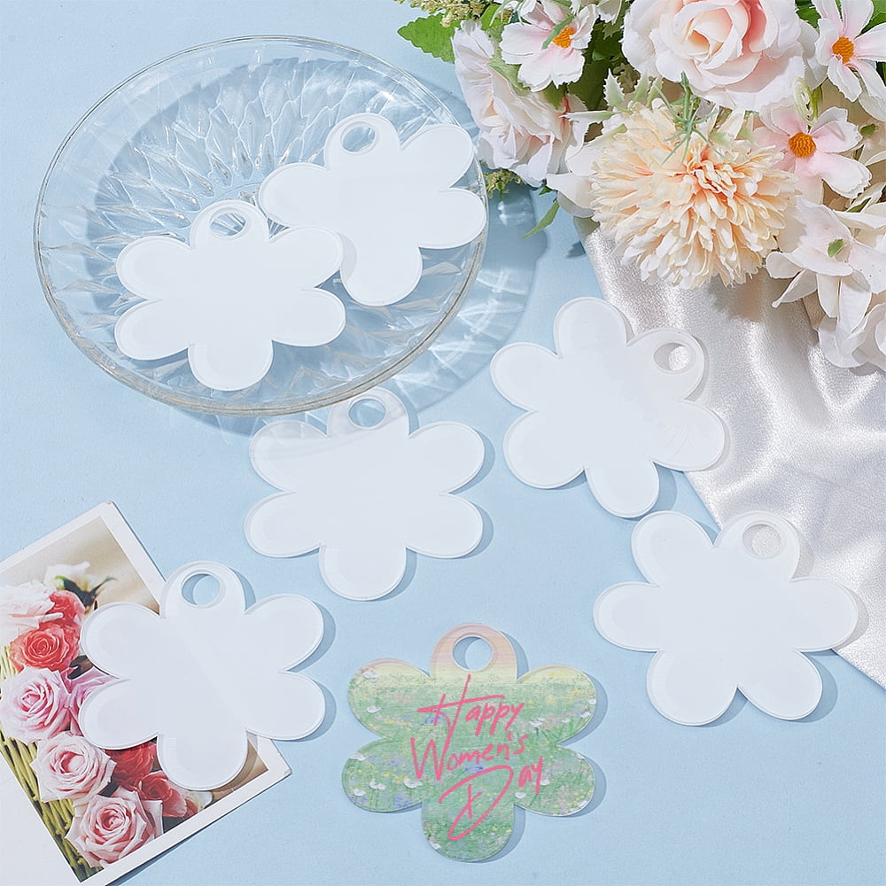 8Pcs Acrylic Heat Transfer Big Pendants Blank Tags Flower 73.5x73.5x3.5mm Hole: 11.5mm