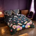 thumbnail image 2 of Homewish Chic Butterfly Floral Queen Bedding for Girls, Bohemian Moon Phase Stars Bedding Comforter Set Queen, Black Reversible 7-Piece, 2 of 7