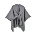 thumbnail image 2 of Domuza Womens Elegant Shawl Wraps Soft Open Front Poncho Sweater for Spring Fall Winter Gray, 2 of 3