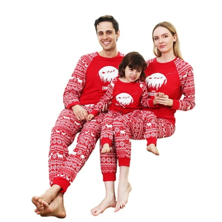 

Calsunbaby Family Matching Outfits Christmas Pajamas Set Sleepwear Father Mother Kids Long Sleeve Snowflake Deer Print Raglan Top Pants Set