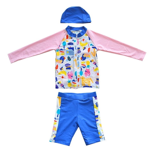 Traje de baño infantil con protección solar, bonito traje de surf de aguas termales de tres piezas para bebés y estudiantes, de manga larga, dividido, para niños pequeños, medianos y grandes