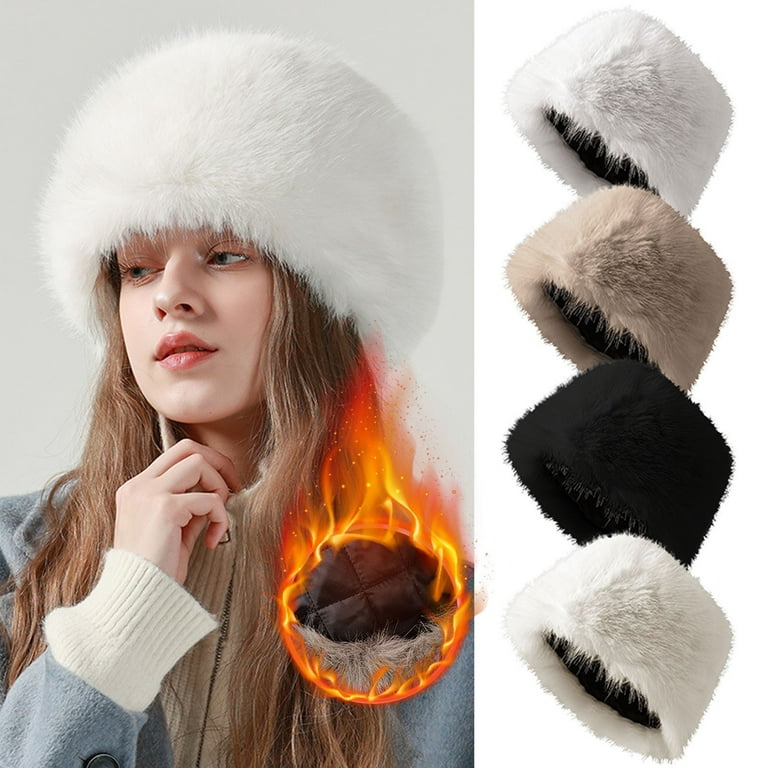 1PC Hat White Polyester Fuzzy Bucket Hat Warm Winter Hat Fluffy