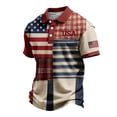 thumbnail image 2 of Men's USA 250th Anniversary Polo Shirt with Patriotic Flag and Plaid Patchwork Featuring Short Sleeves and Classic Collar Hot Pink XXXL, 2 of 5