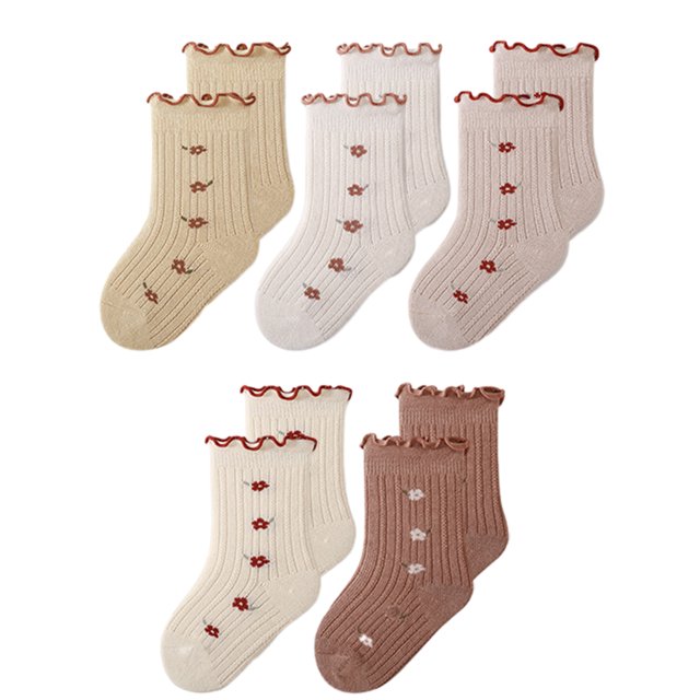 Laklulu 5 pares de calcetines para bebé niña, calcetines con volantes para bebé, calcetines neutros para recién nacidos, antideslizantes, con agarres