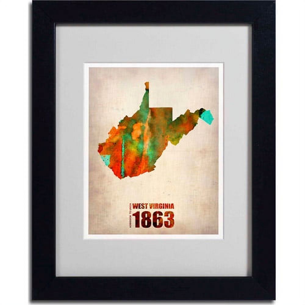 Trademark Fine Art "West Virginia Watercolor Map" Matted Framed Art by Naxart, Black Frame
