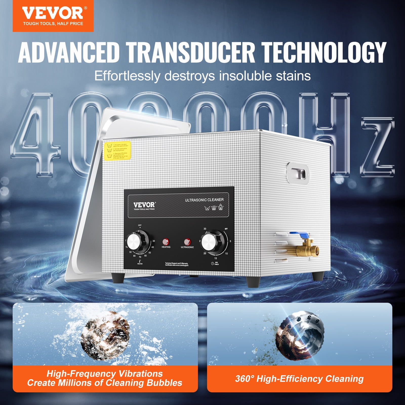 VEVOR 15L Ultrasonic Cleaner with Heater Timer & Basket, Professional Digital Sonic Cavitation Machine, 360W Cleaning Machine for Lab Tools, Metal Parts, Carburetor, Brass, Auto Parts, Engine Parts
