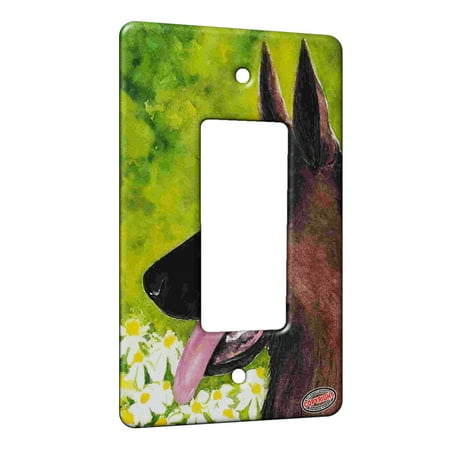 Shepherd Dog Plate - KuzmarK™ 1 Gang Rocker Wall Plate - German Shepherd with Daisies Dog Art by Denise Every