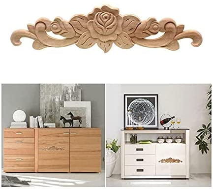 2Pcs Wooden Carved Applique Furniture Unpainted Mouldings Decal Home DIY Decor 