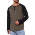 thumbnail image 4 of Camisetas de manga larga Raglan casual para hombres INSPIRE CHIC, estilo Henley, XL, color marrón y negro, 4 of 6