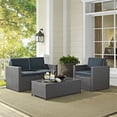 Crosley Palm Harbor Outdoor Wicker Seating Set, Grey Wicker with Navy Cushions, 3Piece