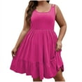 thumbnail image 1 of Robe Midi Sans Manches pour Femmes, Coupe Ample Couleur Unie Polyester Été Printemps Style Décontracté, Longueur Régulière, Col Rond, Grande Taille TTG, 1 of 9