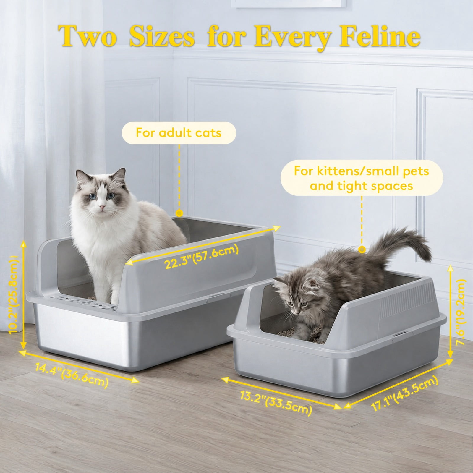 Norcho Stainless Steel Cat Litter Box for Kitty, Metal Litter Tray with High Sides, Anti-Leakage Design, Non-Slip Pads and Easy Clean Surface, Top Entry Pet Litter Pan