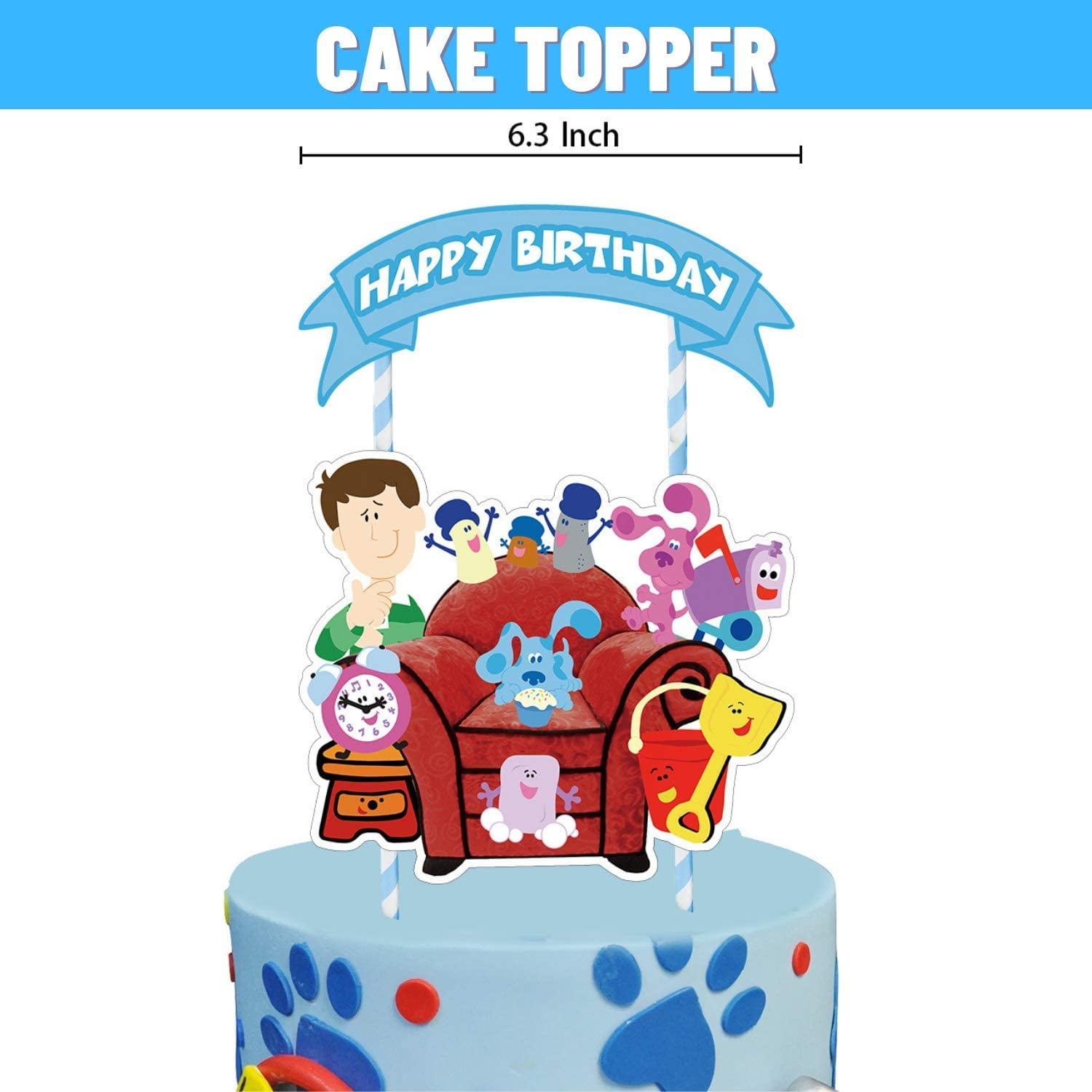 Nelton Birthday Party Supplies For Blues Clues Includes Banner - Cake Topper  - 24 Cupcake Toppers - 18 Balloons - 15 Invitation Cards - Walmart.com