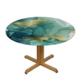 thumbnail image 3 of JRXY Waterproof Resistant Fabric Gold and Blue Abstract Art Round Tablecloth White, 3 of 8