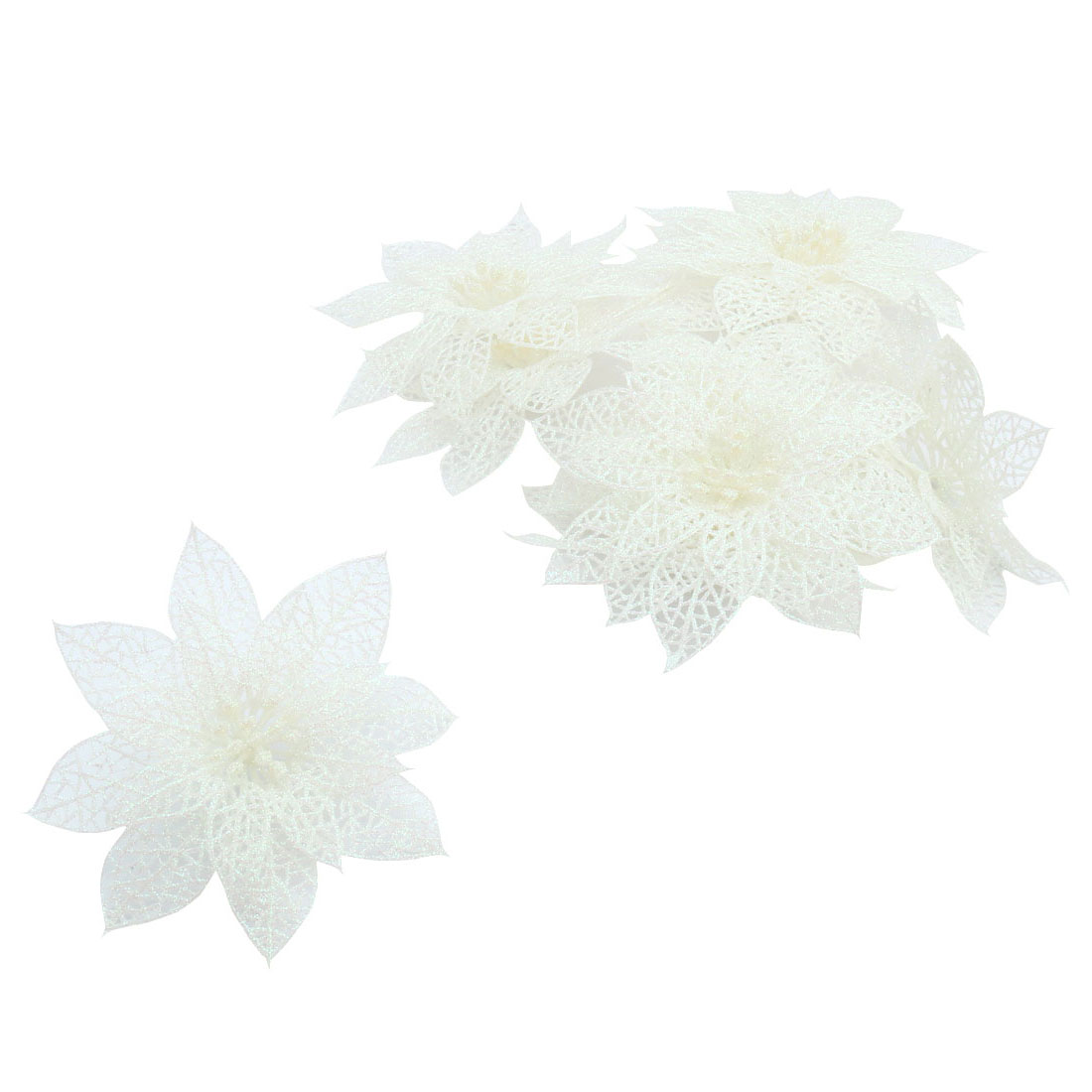 10-Pack Christmas Tree Decorative Ornaments Artificial Glitter Powder Flowers White